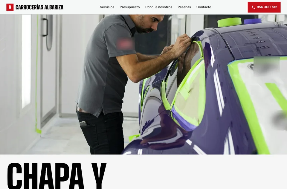 Demo website for Carrocerías Albariza, a fictitious body shop in Jerez