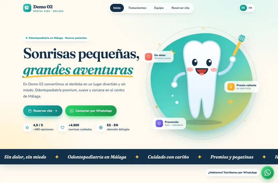 Web de demostración de una clínica dental infantil en Málaga